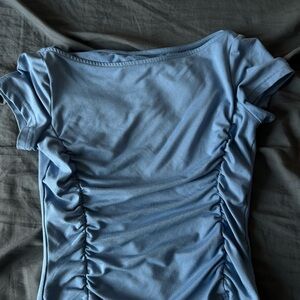 Garage Blue Ruched Crop T-Shirt